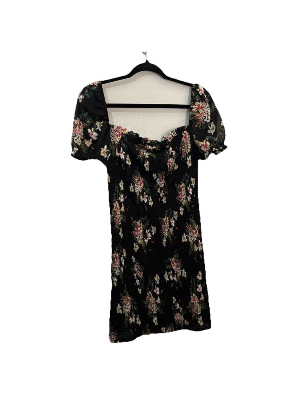 ReVamped Smocked Bodycon Short Floral Dress Puff Sleeve Size Small